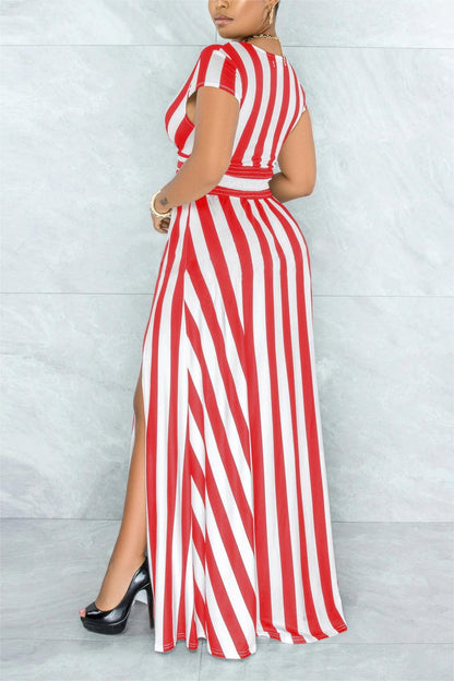 SEXY STRIPED HIGH WAIST MAXI DRESS
