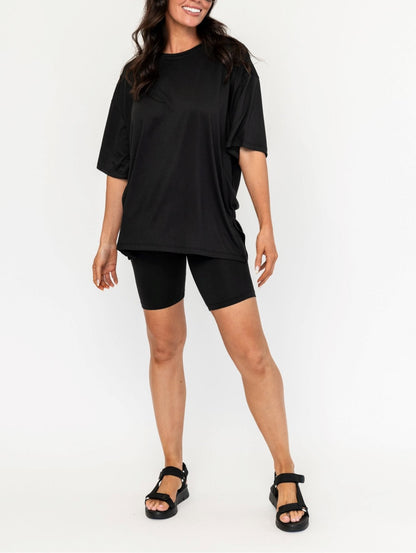 Women's Oversized Solid Biker Short Set