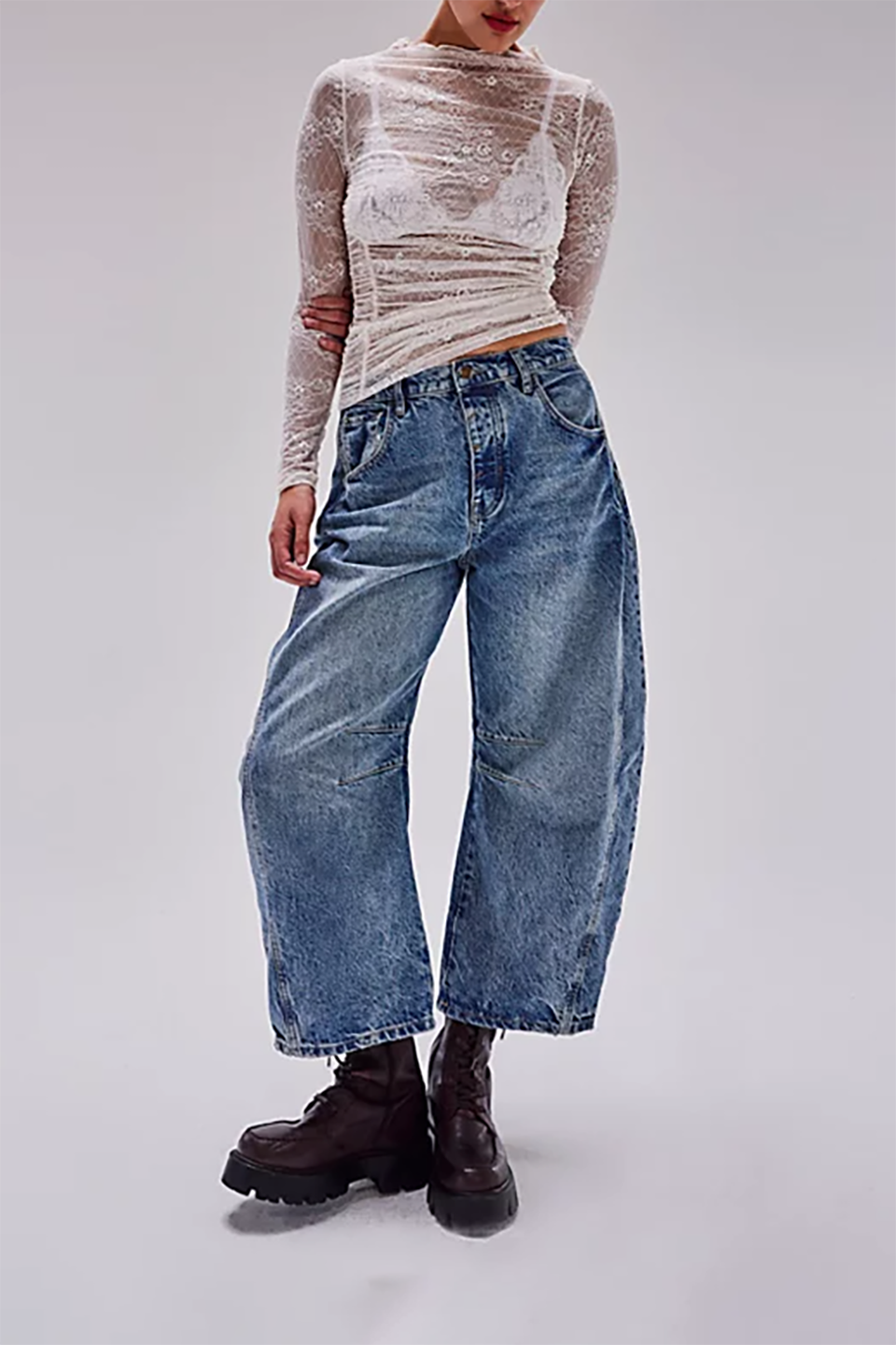 High Stretch Mid-Rise Barrel Jeans Fashion Wide Leg Shape
