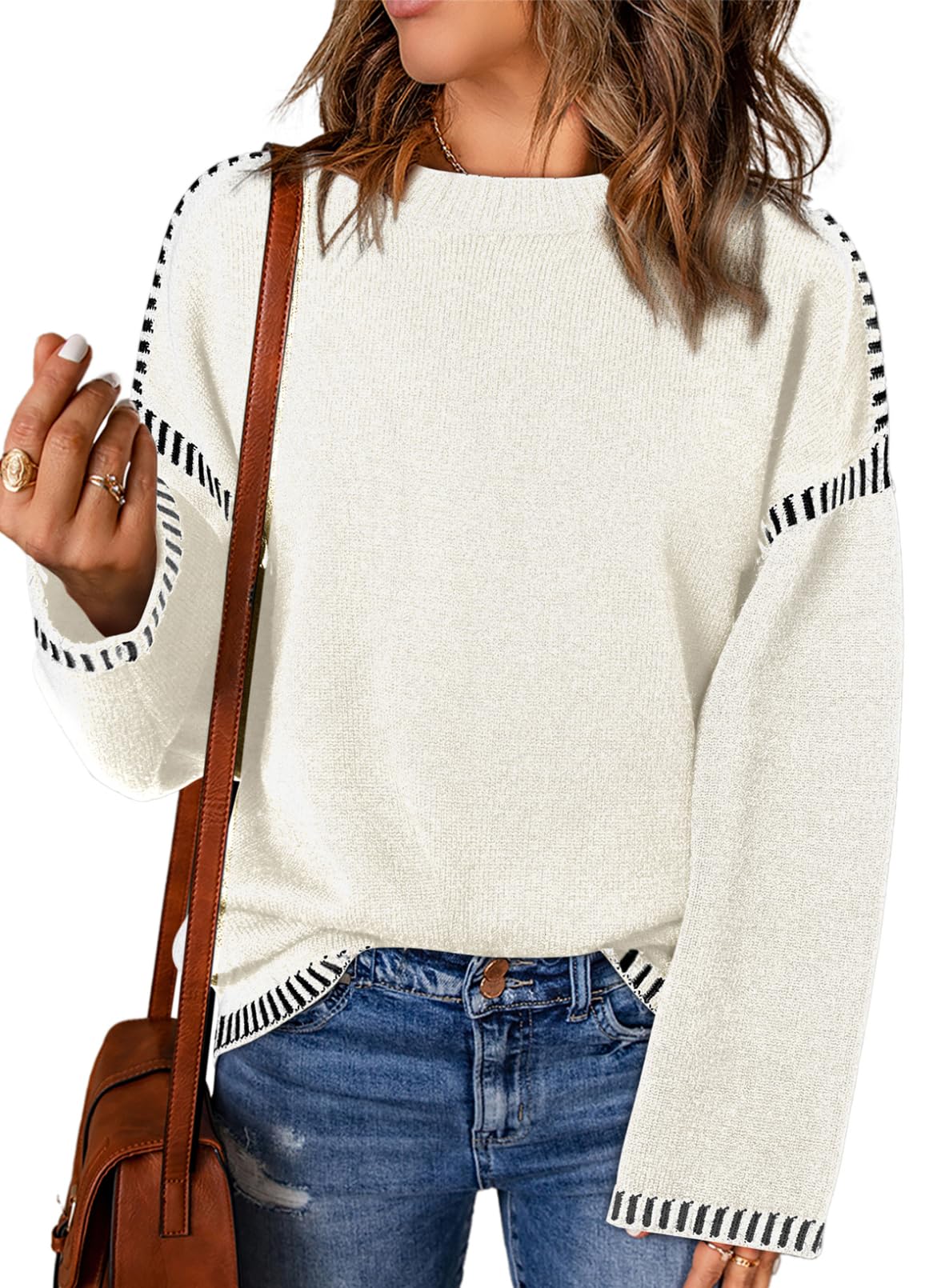 Women's Contrast Cable Knit Pullover Sweater