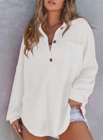 Women's Waffle Knit Long Sleeve Sweatshirt