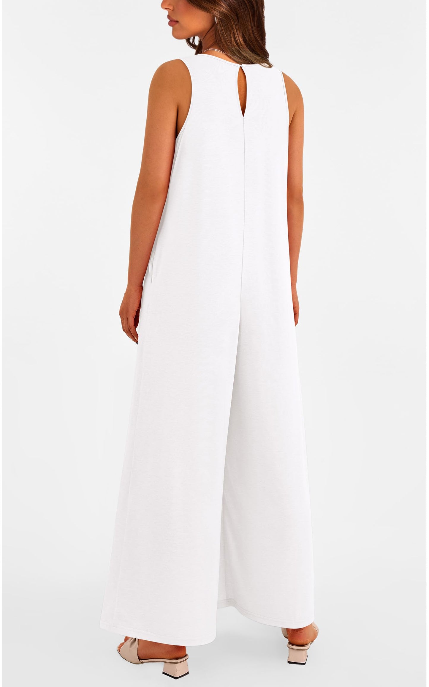 Women's Casual Wide Strap Sleeveless Tank Top V Neck Wide Leg Jumpsuit