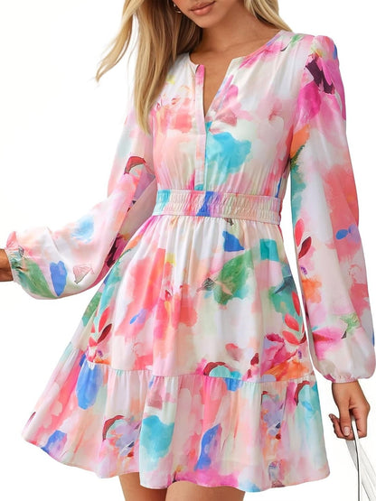 Women's Watercolor Floral Smocked Waist Dress