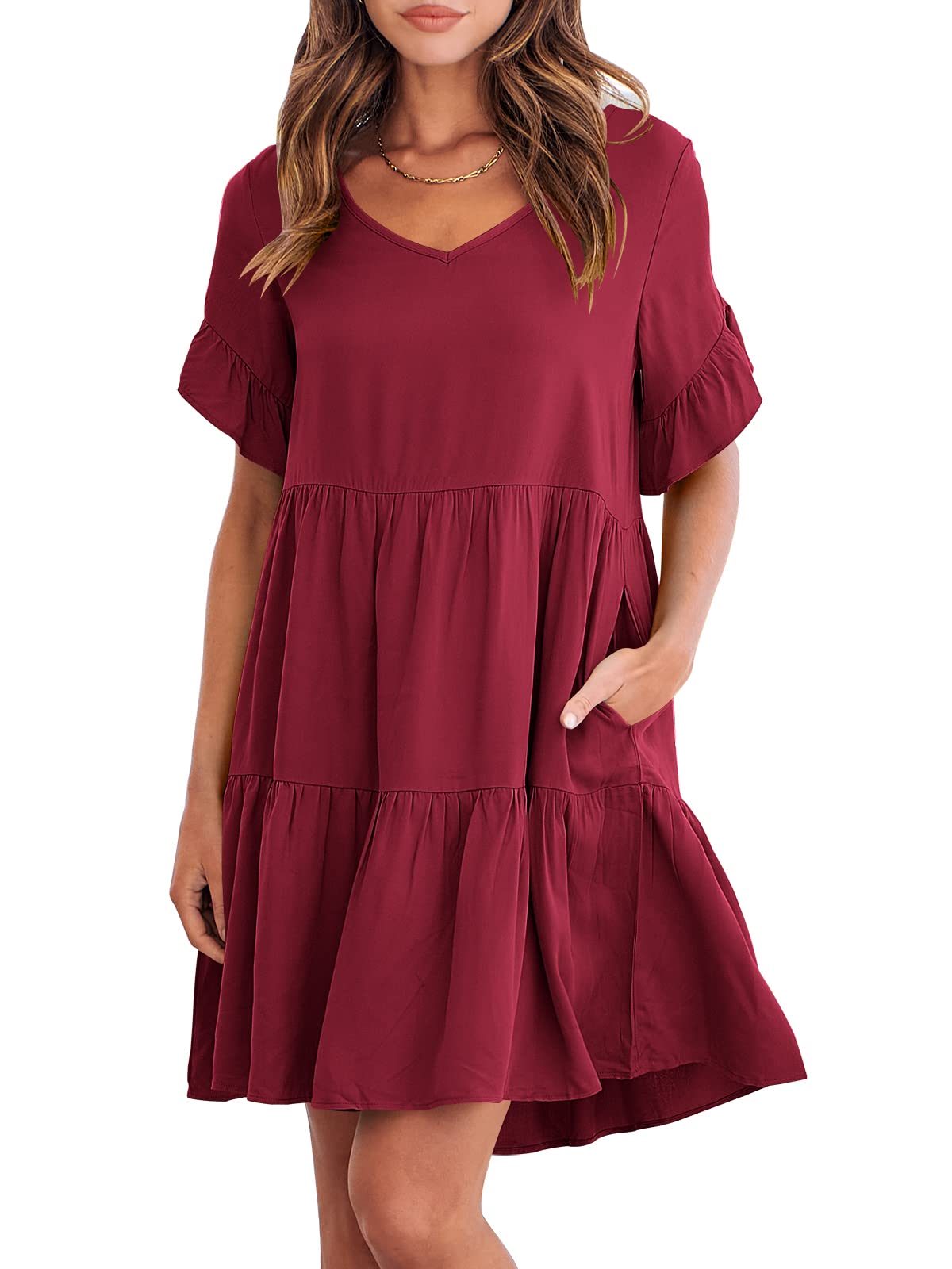 Casual Ruffle A-Line Flowy Mini Beach Dress