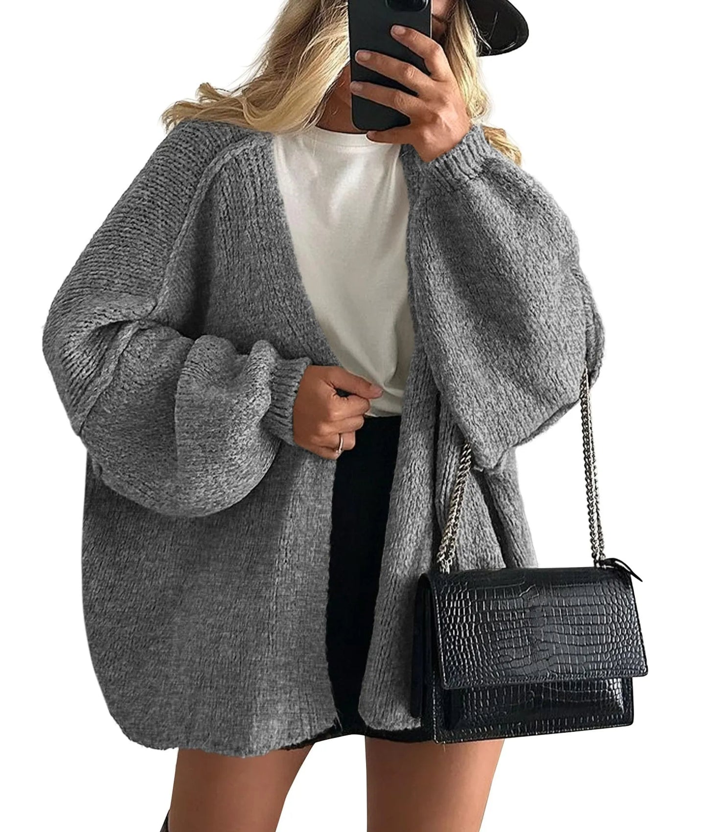 Women's Oversized Lantern Sleeve Sweater Cardigan