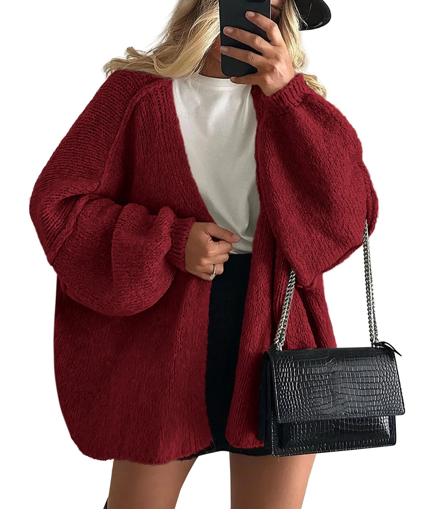 Women's Oversized Lantern Sleeve Sweater Cardigan