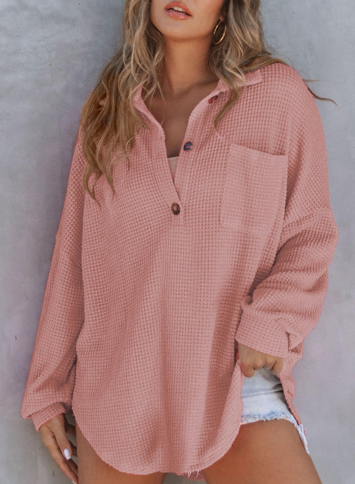 Women's Waffle Knit Long Sleeve Sweatshirt