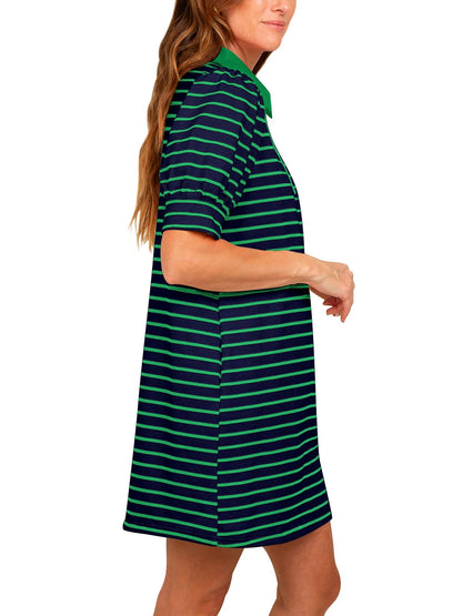 Women's Striped Puff Polo T-shirt Dresses with Pockets