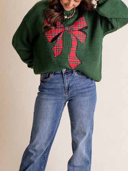 Women's Plaid Bow Sweater