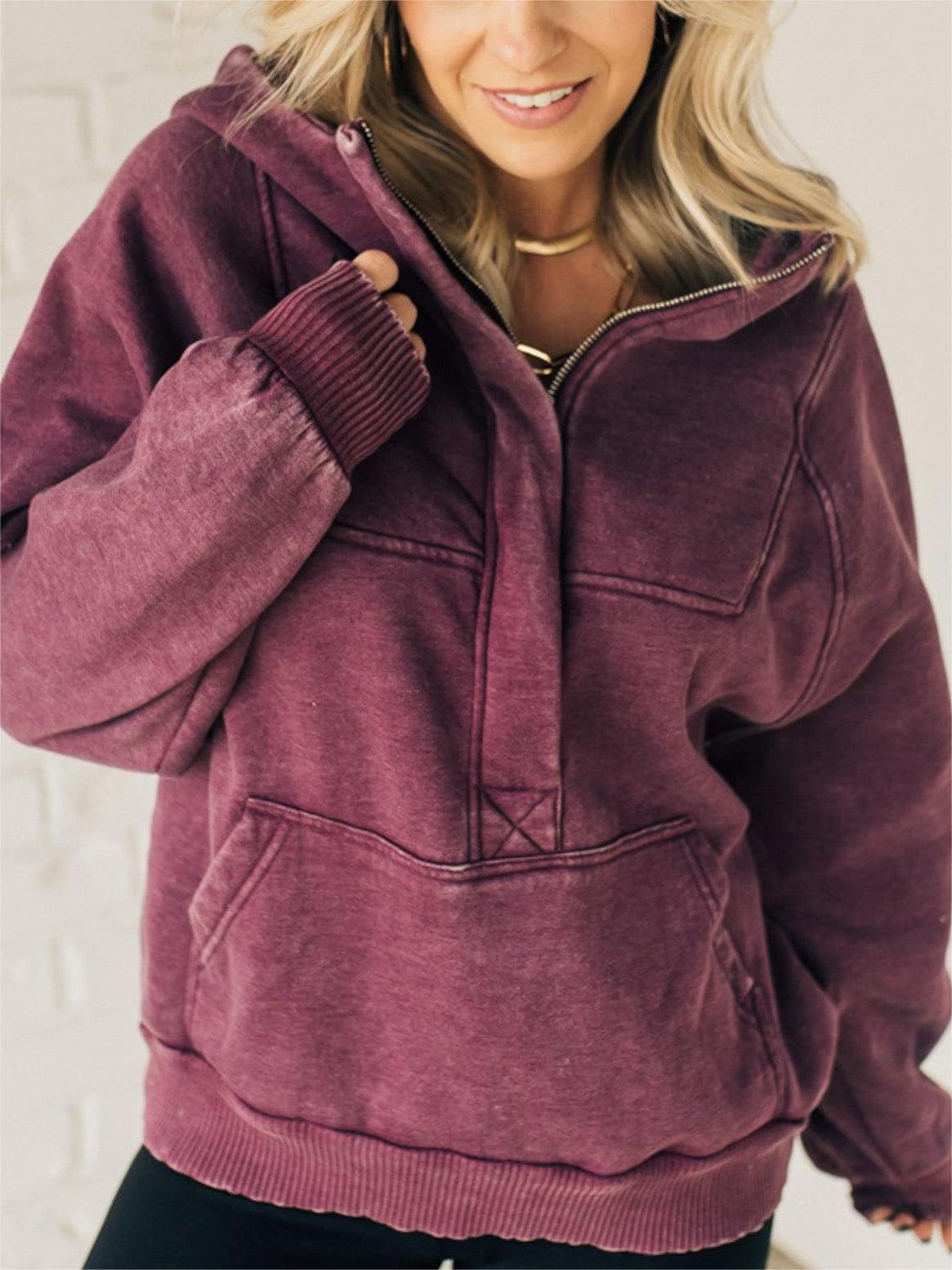 Women's 3/4 Zip Acid Washed Hoodie