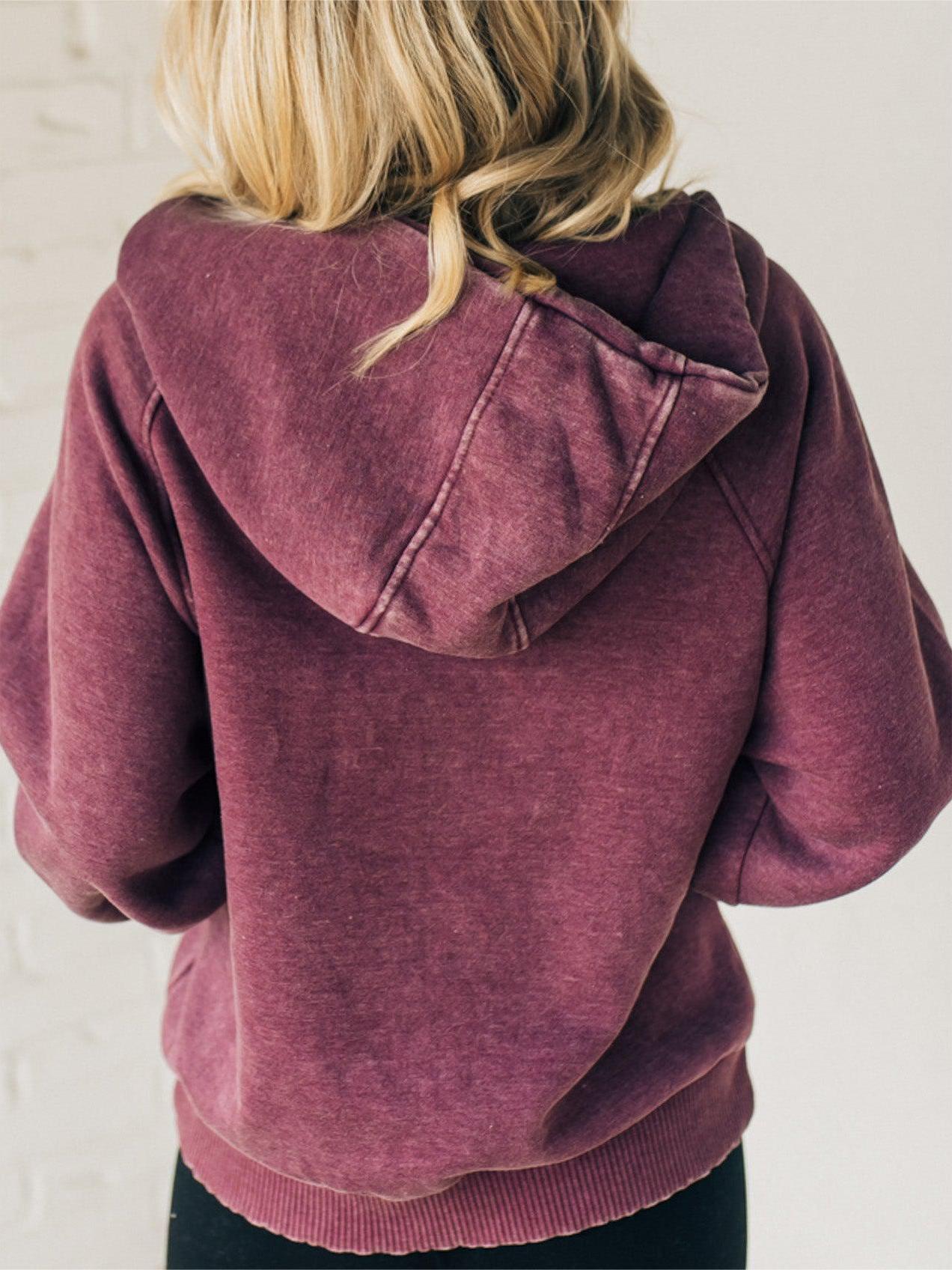 Women's 3/4 Zip Acid Washed Hoodie