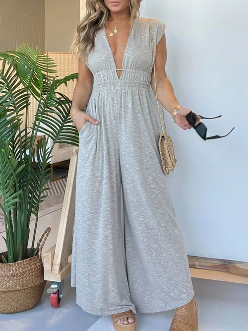 Deep V Sleeveless High Waist Jumpsuit