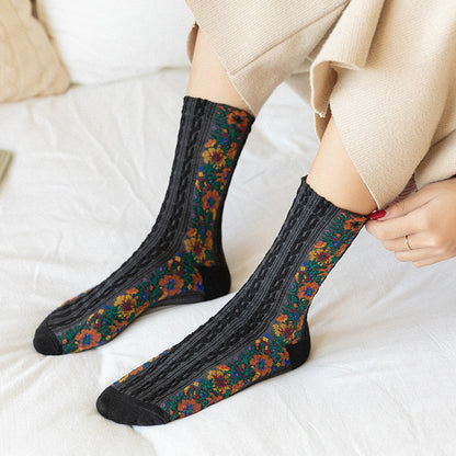Vintage Embroidered Floral Socks