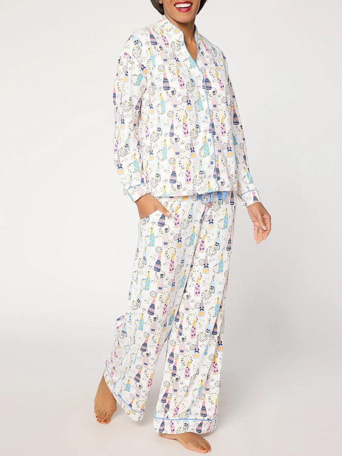 Women's Champagne Bottle Party Print Loungewear Set