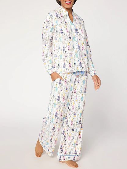 Women's Champagne Bottle Party Print Loungewear Set