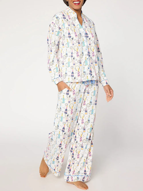 Women's Champagne Bottle Party Print Loungewear Set