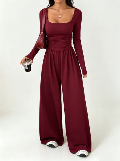 Women's Soft Stretchy Square Neck Wide Leg Jumpsuit