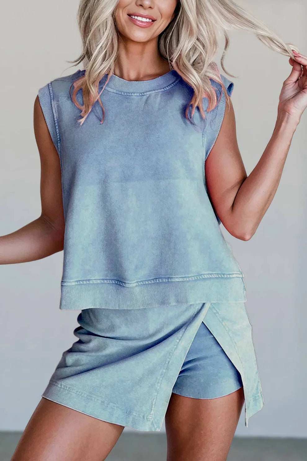 Women's Mineral Wash Tank Top and Slit Skirt Set
