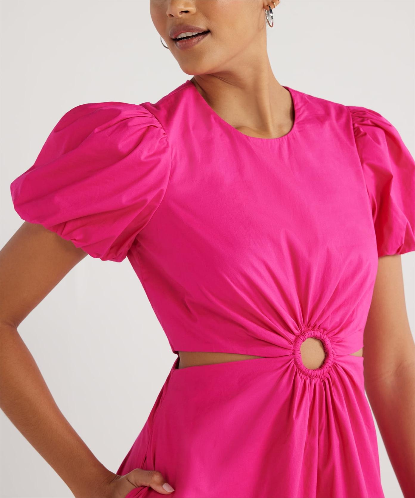 Bubble Sleeve Cutout Dress
