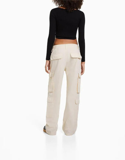 Adjustable Multi-pocket Twill Cargo Trousers