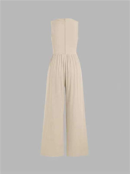 Women's Solid Sleeveless Wide Leg Jumpsuit