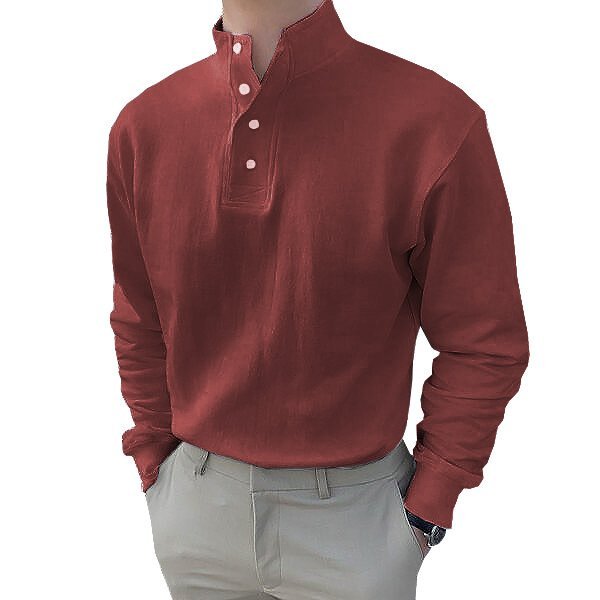 Gentleman's Simple Stand-up Collar Long Sleeved Polo Shirt