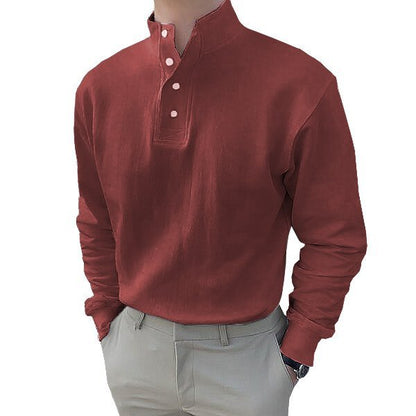 Gentleman's Simple Stand-up Collar Long Sleeved Polo Shirt