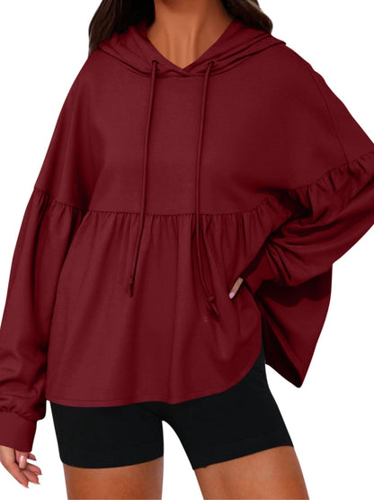 Women's Casual Pleated Tiered Ruffle Hoodies Sweatshirts