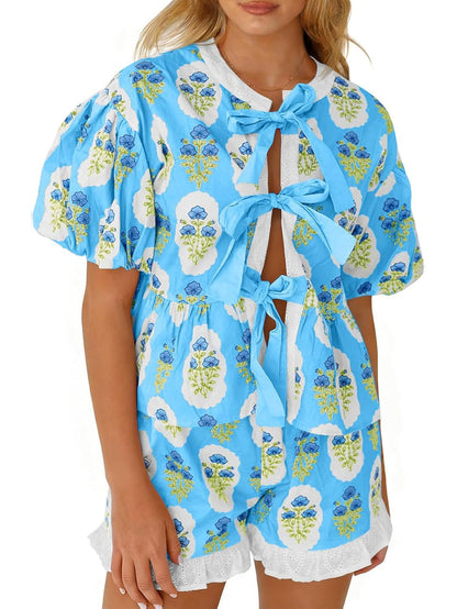 Women's Floral Print Bow Tie Summer Set