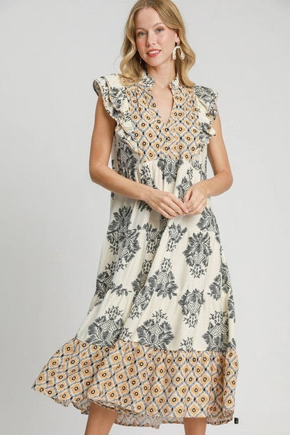 Casual Printed Ruffle Sleeve Dress