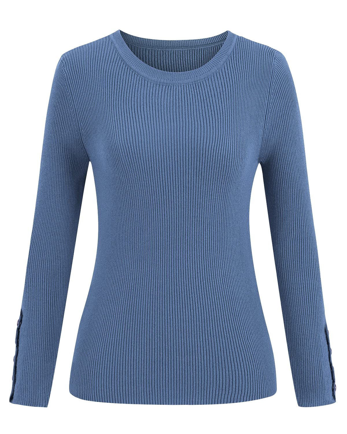 Women's Long-Sleeve Button Crew Neck Pullover Sweater