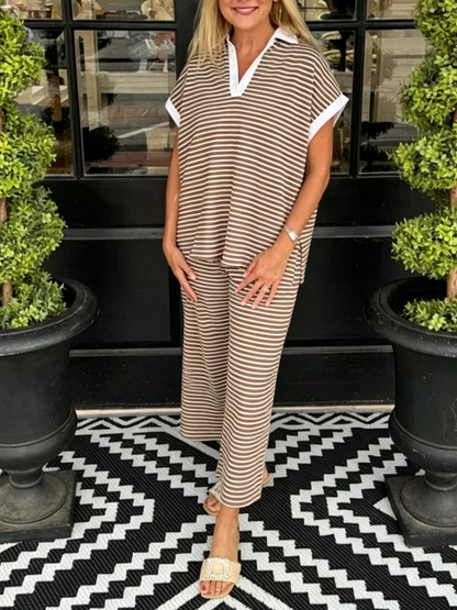 Women's Stripe Polo Loungewear Set