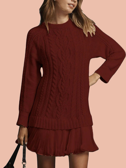 Women's Crewneck Cable Knit Sweater Mini Dress