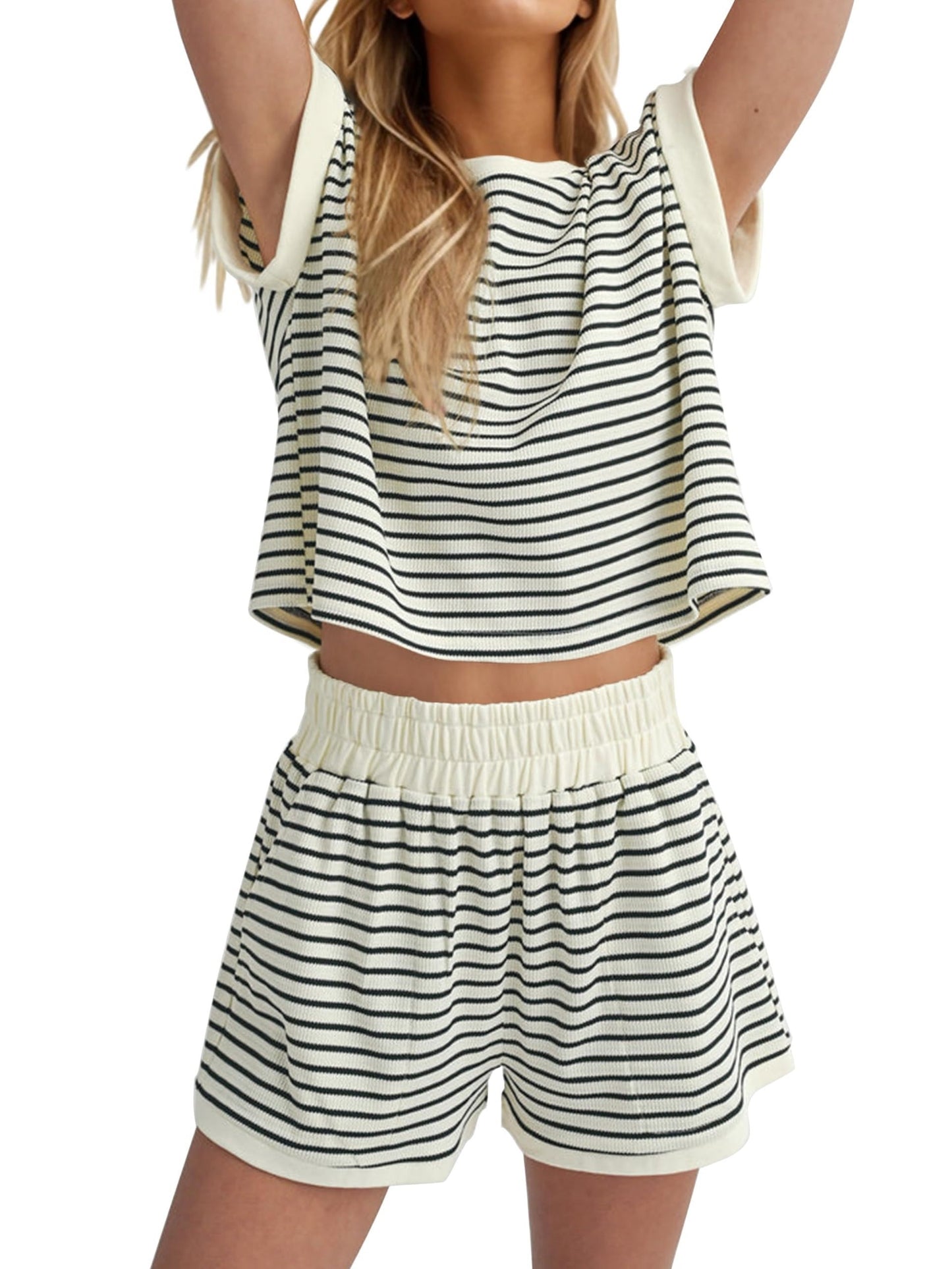 Women's 2 Piece Ribbed Striped Short Sets
