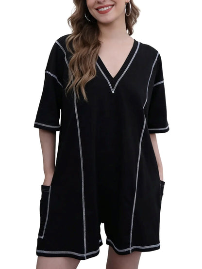 Women's Loose Fit Contrast Short Romper