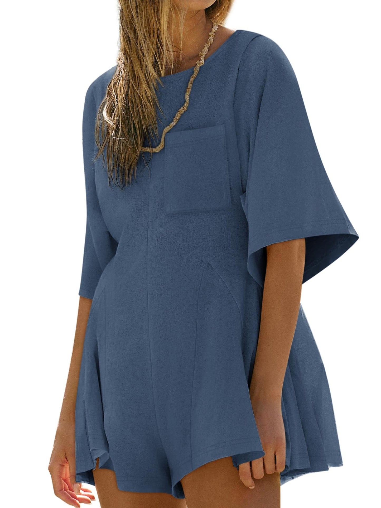 Women‘s Casual Short Sleeve Romper With Pockets