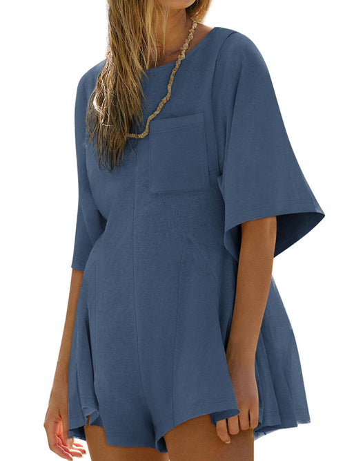 Women‘s Casual Short Sleeve Romper With Pockets
