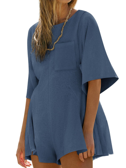 Women‘s Casual Short Sleeve Romper With Pockets