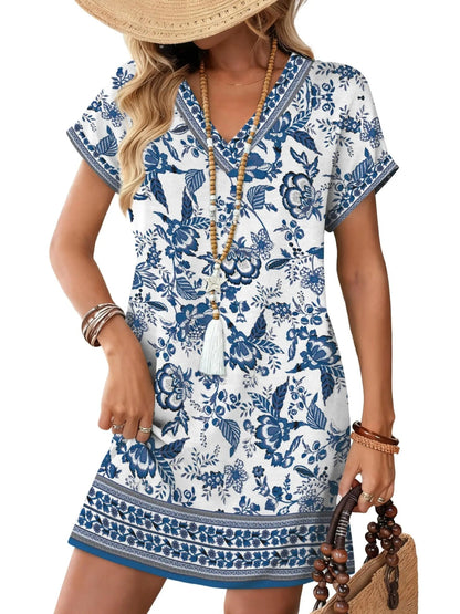 Women's Fashion V-Neck Short Sleeve Casual Dress