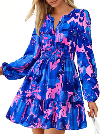Women's Watercolor Floral Smocked Waist Dress
