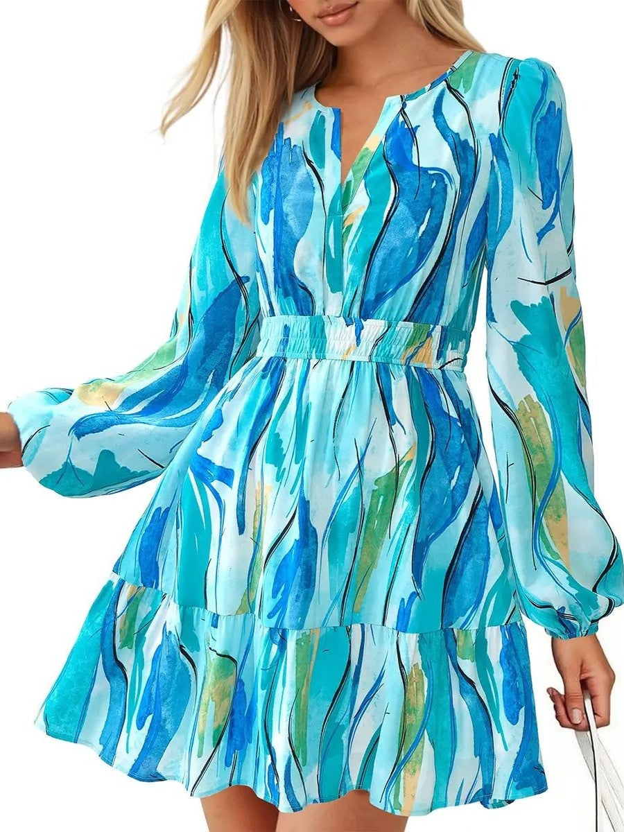 Women's Watercolor Floral Smocked Waist Dress