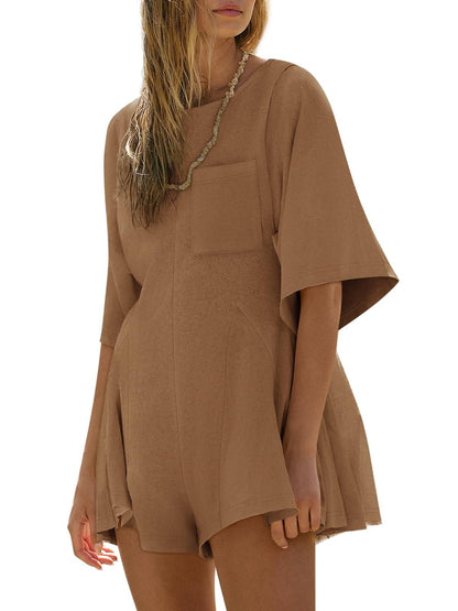 Women‘s Casual Short Sleeve Romper With Pockets