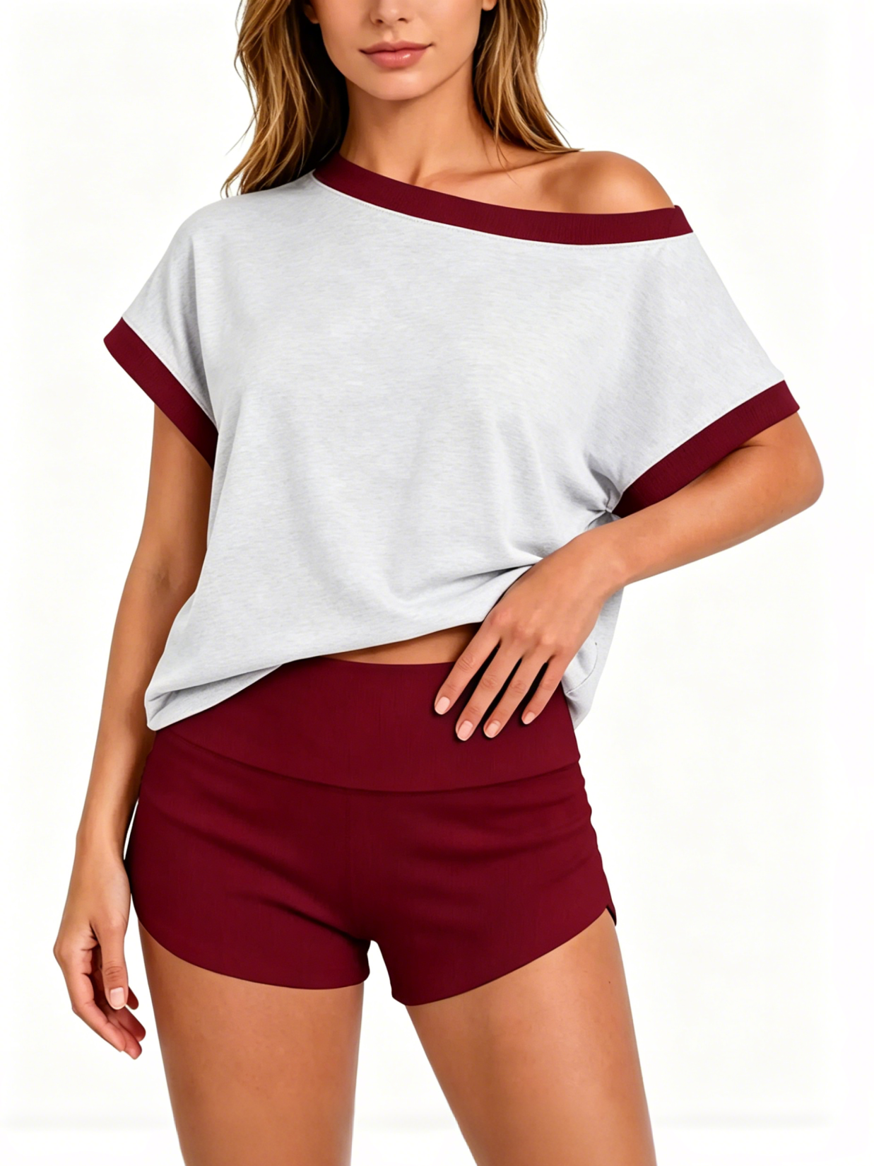 Women's Off Shoulder Top & Shorts Two Piece Outfit