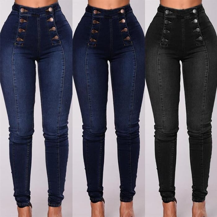 Double Breasted High Waist Skinny Jeans