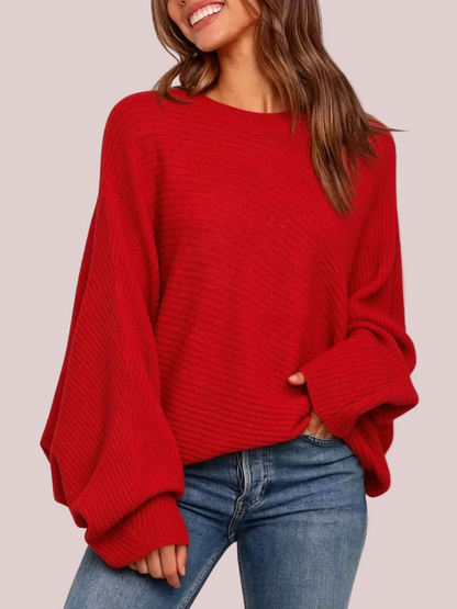 Women's Oversized Batwing Sleeve Ribbed Knit Sweater