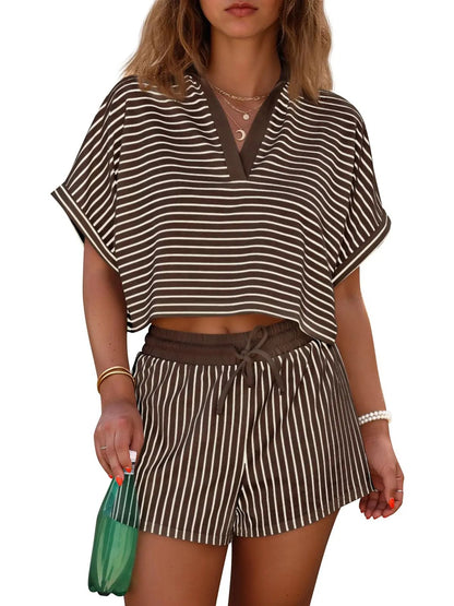 Women's Comfort Striped Short Sleeve & Shorts Set