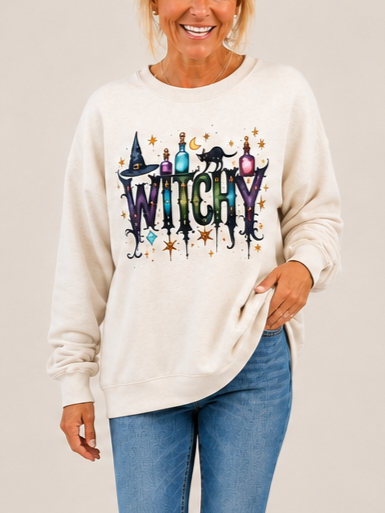 Women's Witchy Halloween Graphic Oversized Sweatshirt
