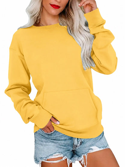 Women's Crew Neck Pocket Pullover Sweatshirt