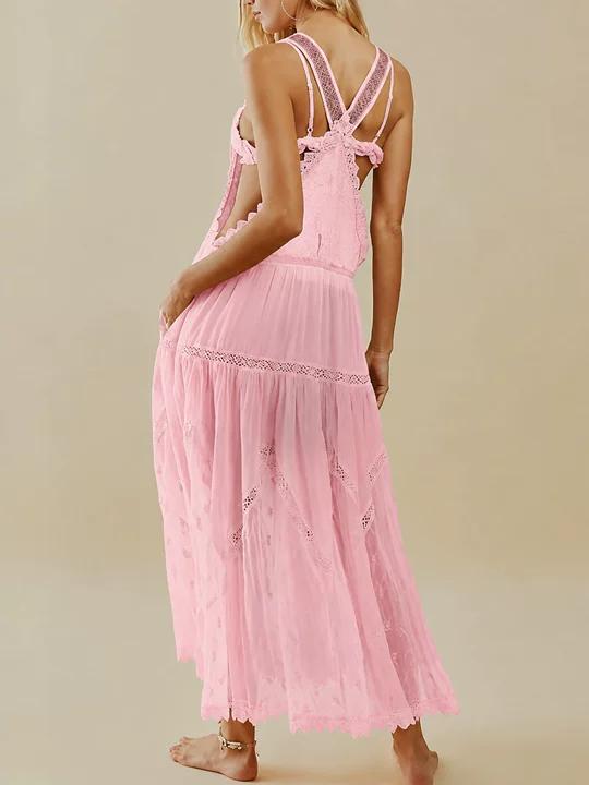 Women's Boho Lace Overall Maxi Dress