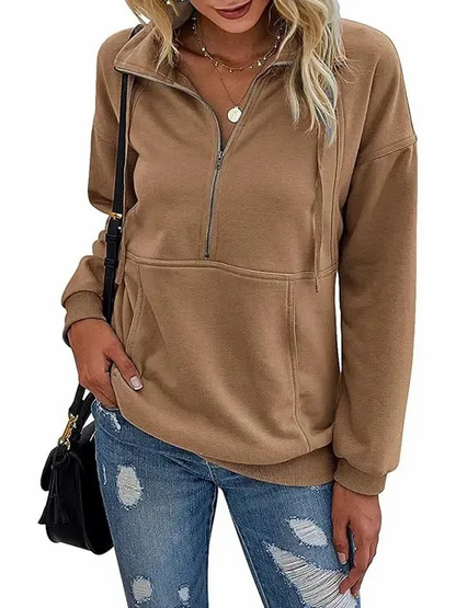 Women's Half Zip Lapel Drawstring Sweatshirt